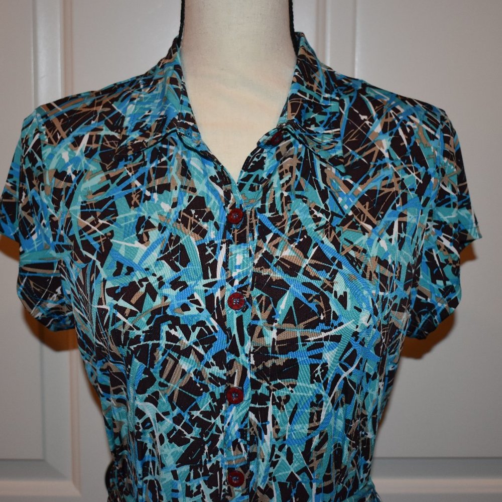 Bisou Bisou Collared Cap Sleeve Button Up Dress and Wrap Around Tied Belt